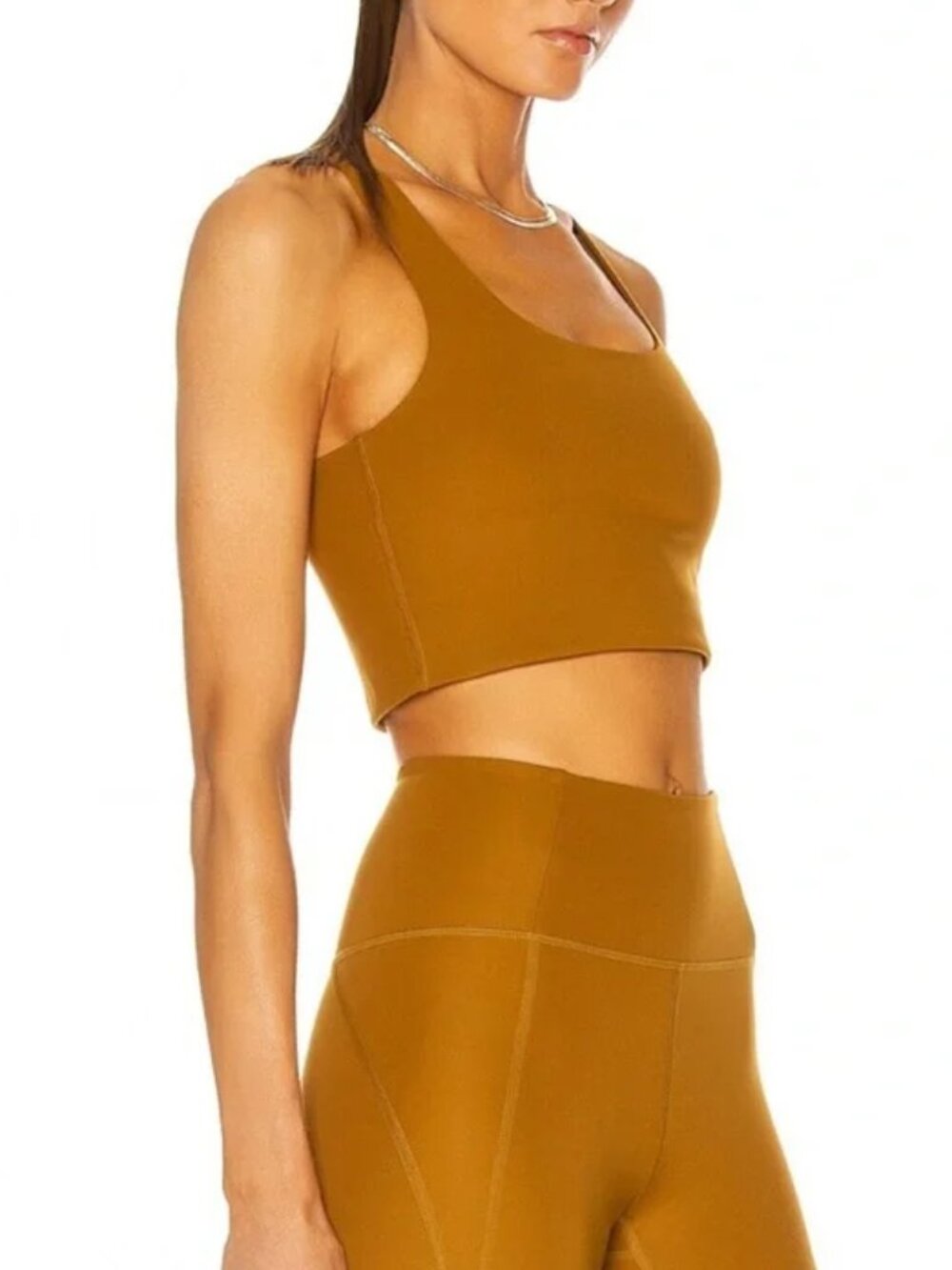 Girlfriend Collective Paloma Crop Top Sports Bra in Saddle Amber Size Small